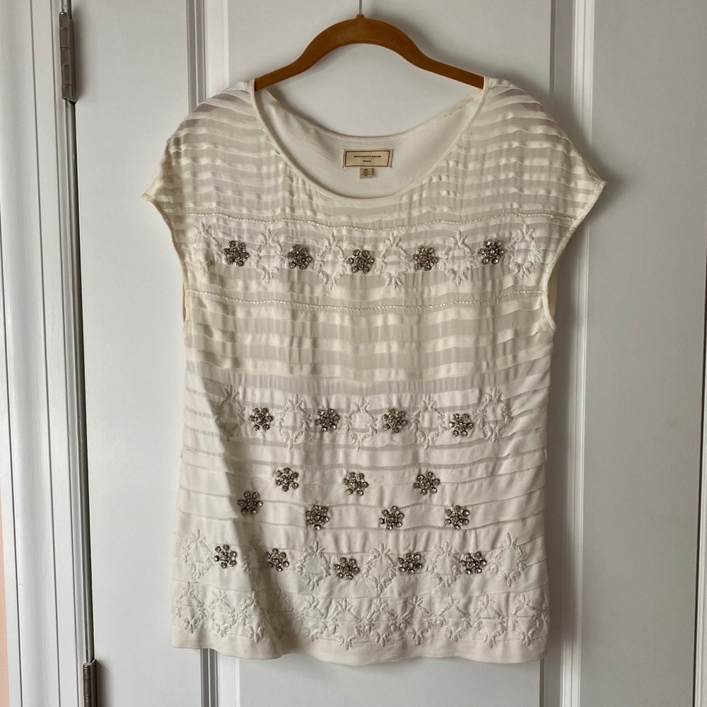 Moulinette Soeurs Anthropologie Sleeveless Top XS Pintucks & Rhinestones